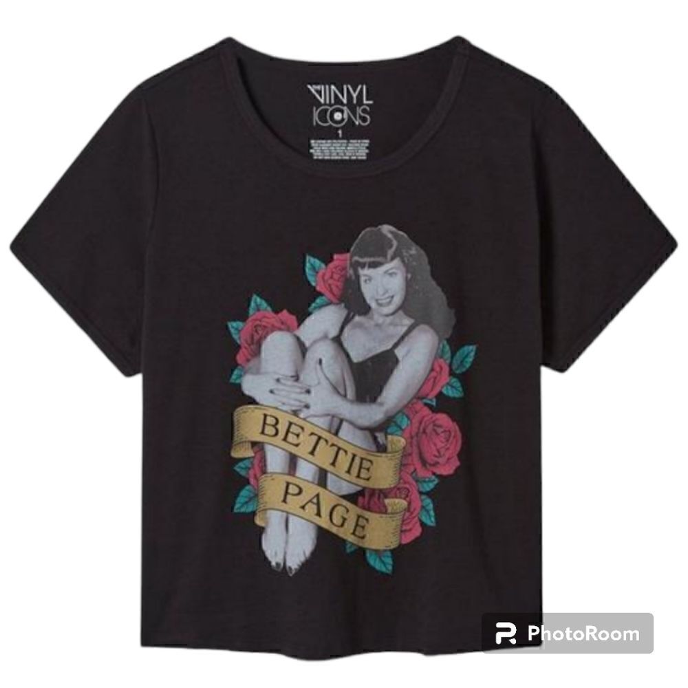 2X 18W 20W Torrid Black Betty Page Crop Tee Ringer Relaxed Fit Tattoo Pinup Rose